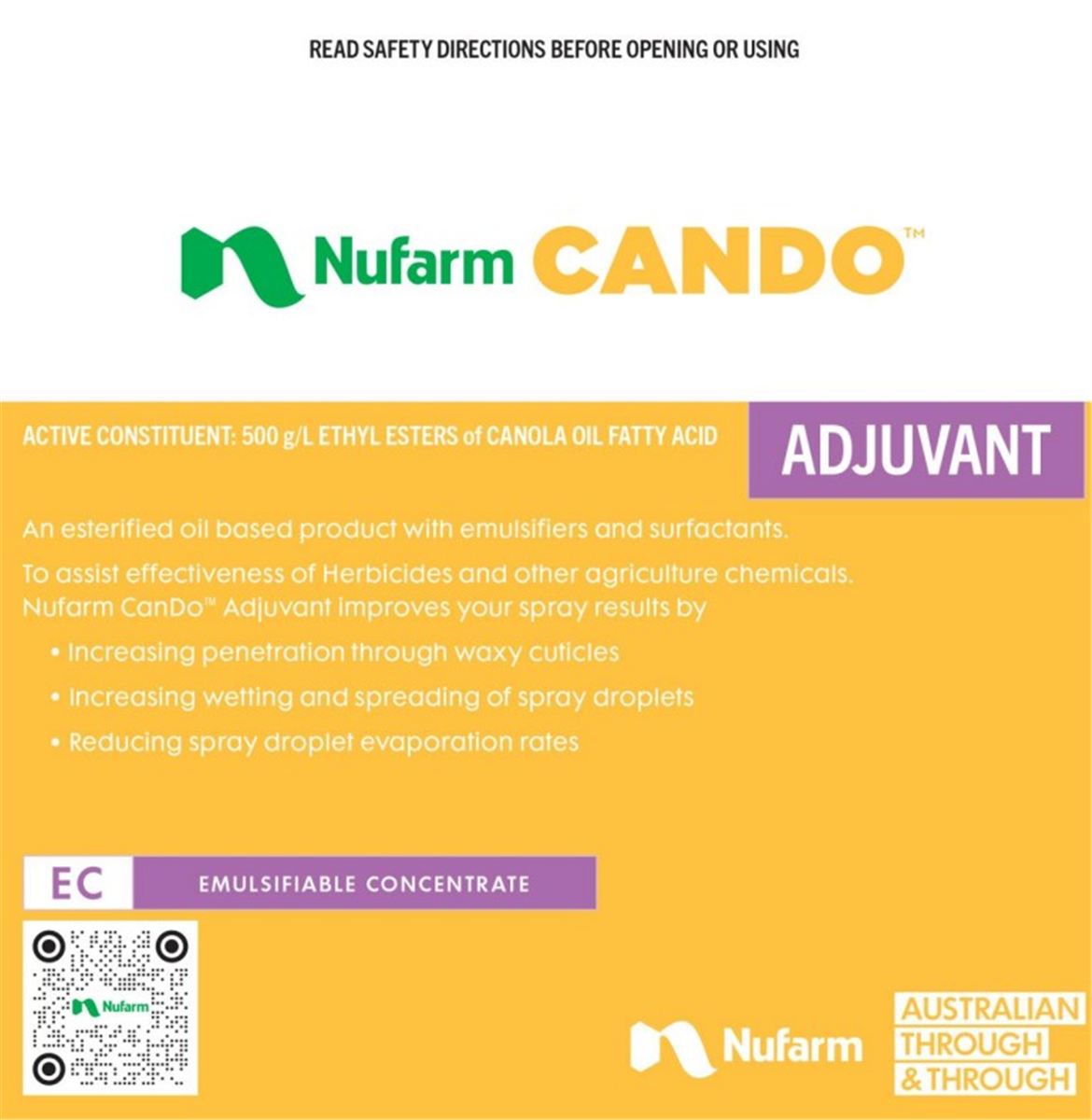 Nufarm CanDo 20ltr - 500g/L Ethyl Esters Of Canola Oil Fatty Acids ...