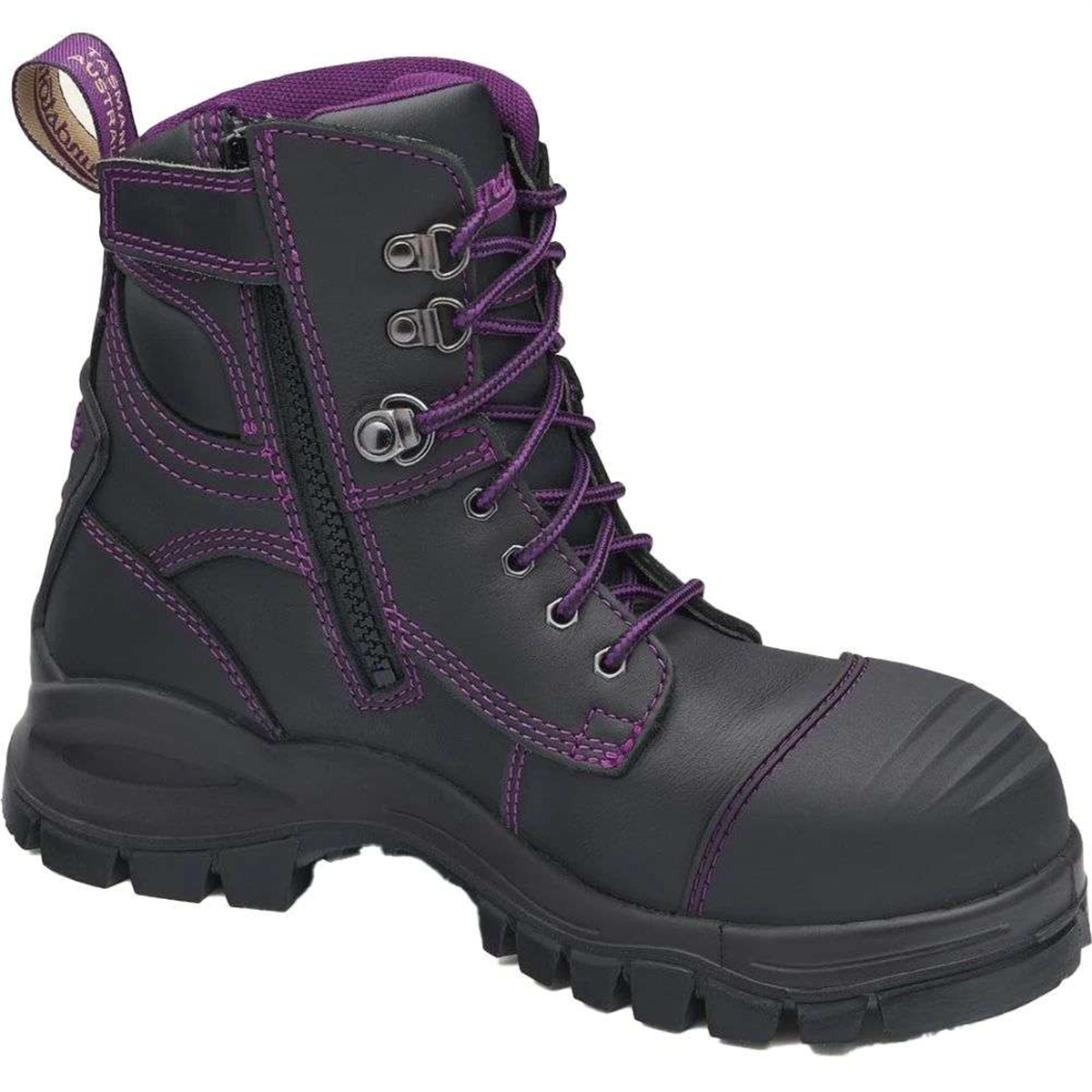 Boots Blundstone Blk Purple Womens Safety Zip Lace Up Size