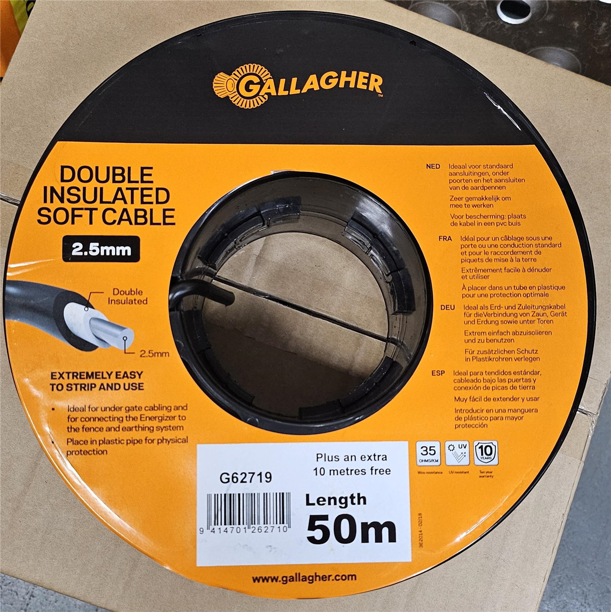 Gallagher Leadout Cable 2.5mm x 50m +10m - Soft - Black – Yolla Co-Op