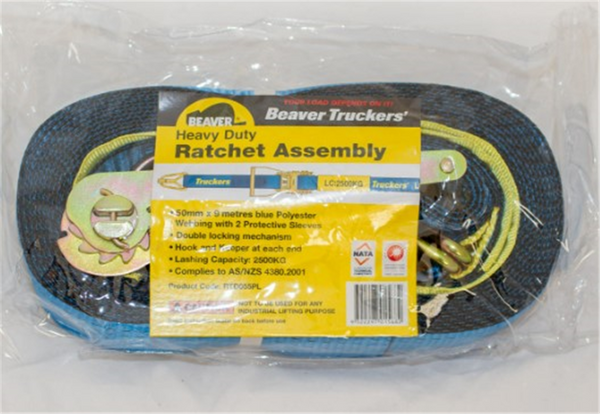 Ratchet Tie Down Strap 50mmx9m - 2500Kg